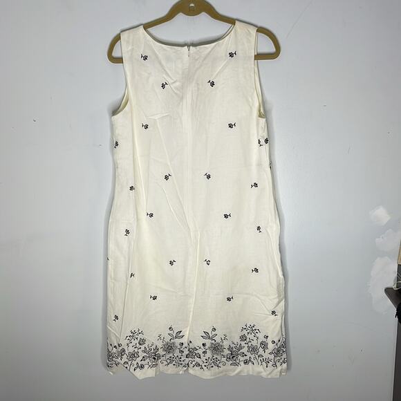 COLDWATER CREEK Cream White / Black Floral Embroidered Linen Blend Dress Size 14 - Picture 6 of 7